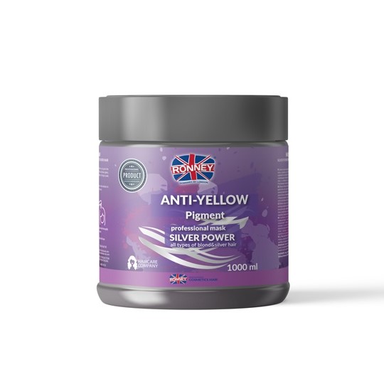 Ronney Anti-Yellow Pigment srebrna maska do włosów blond rozjaśnianych i siwych, 1000 ml