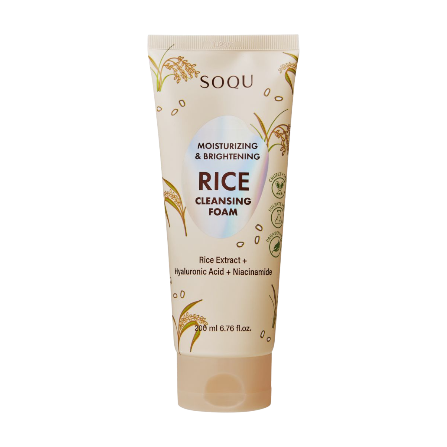 Soqu Moist&Bright nawilżająca i rozjaśniająca pianka oczyszczająca do twarzy z ryżem, 200 ml