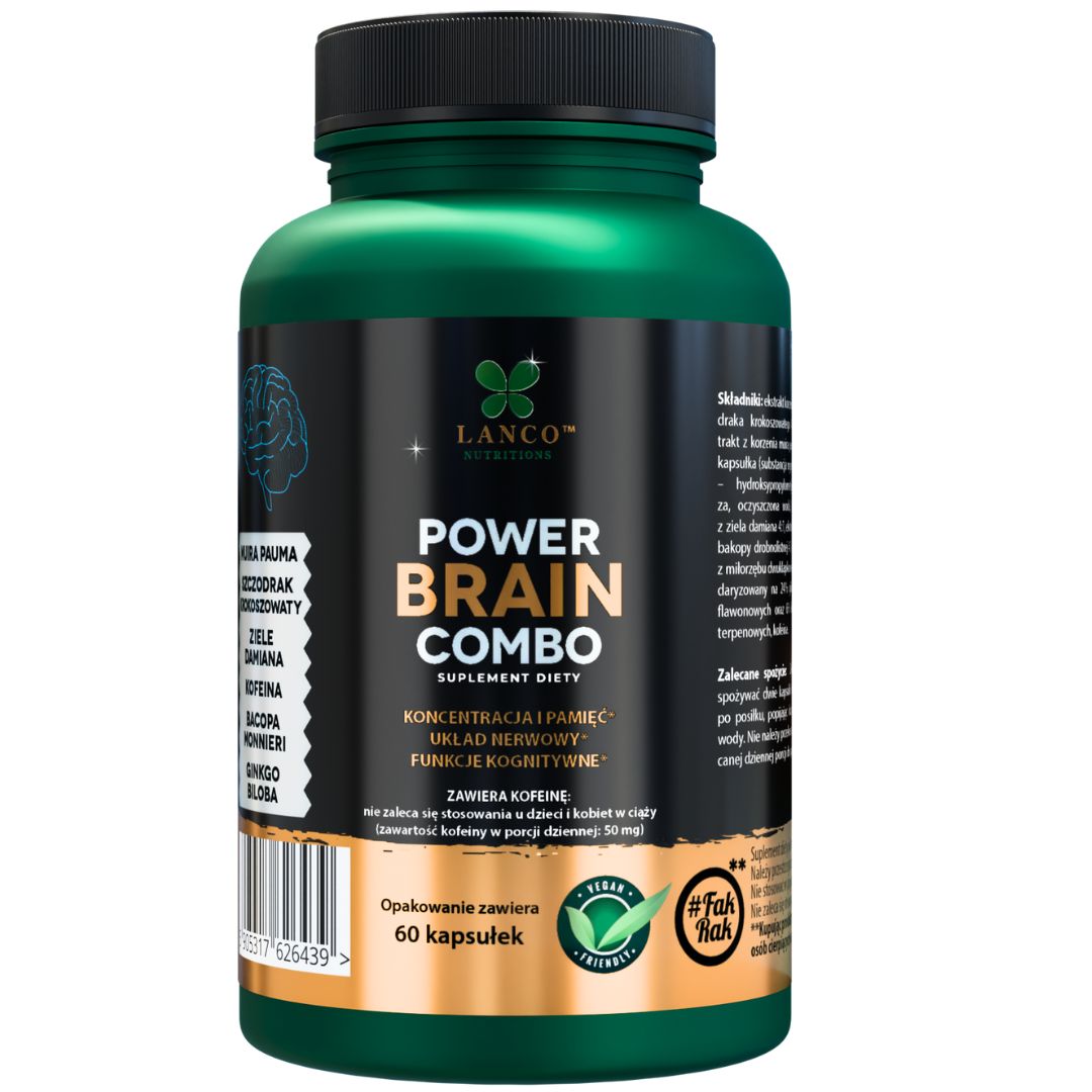 Lanco Nutritions Power Brain Combo suplement diety nootropiki, pamięć, koncentracja, energia i funkcje kognitywne, 60 kaps./1 opak.