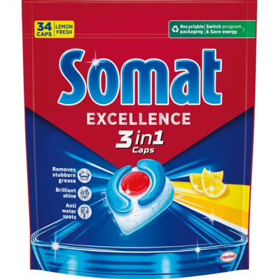 Kapsułki do zmywarki SOMAT Excellence Caps 3w1 Lemon - 34 szt.