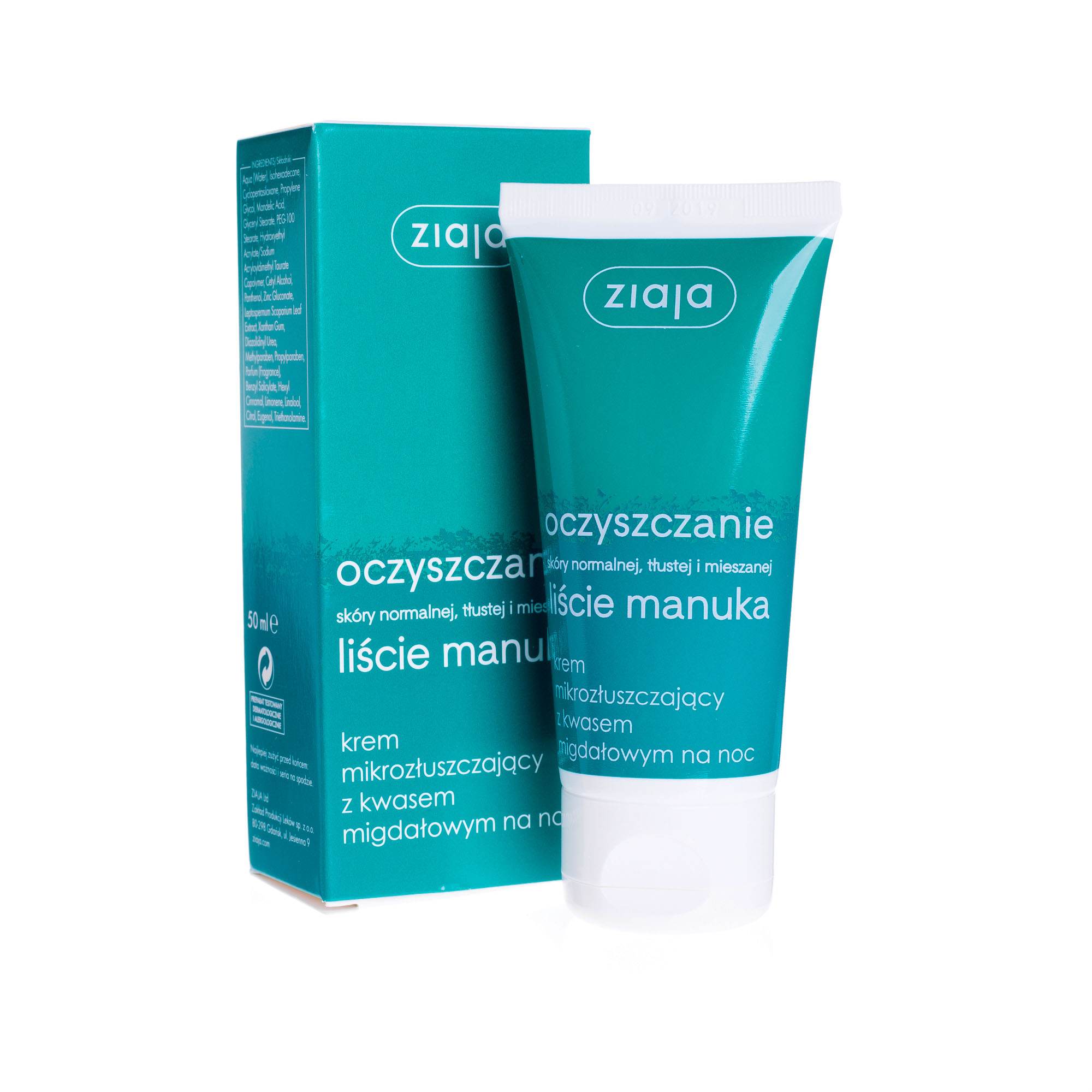 Ziaja Liście Manuka Oczyszczanie, krem mikrozłuszczający z kwasem migdałowym na noc, 50 ml