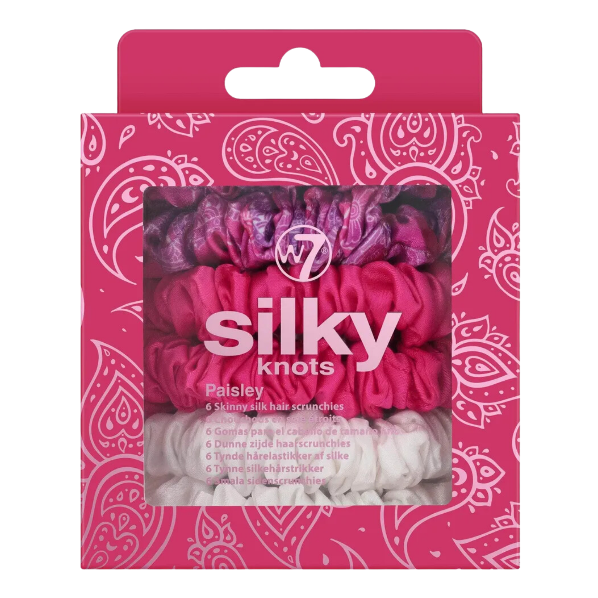 W7 Silky Knots jedwabne gumki do włosów Paisley, 6 szt./1 opak.