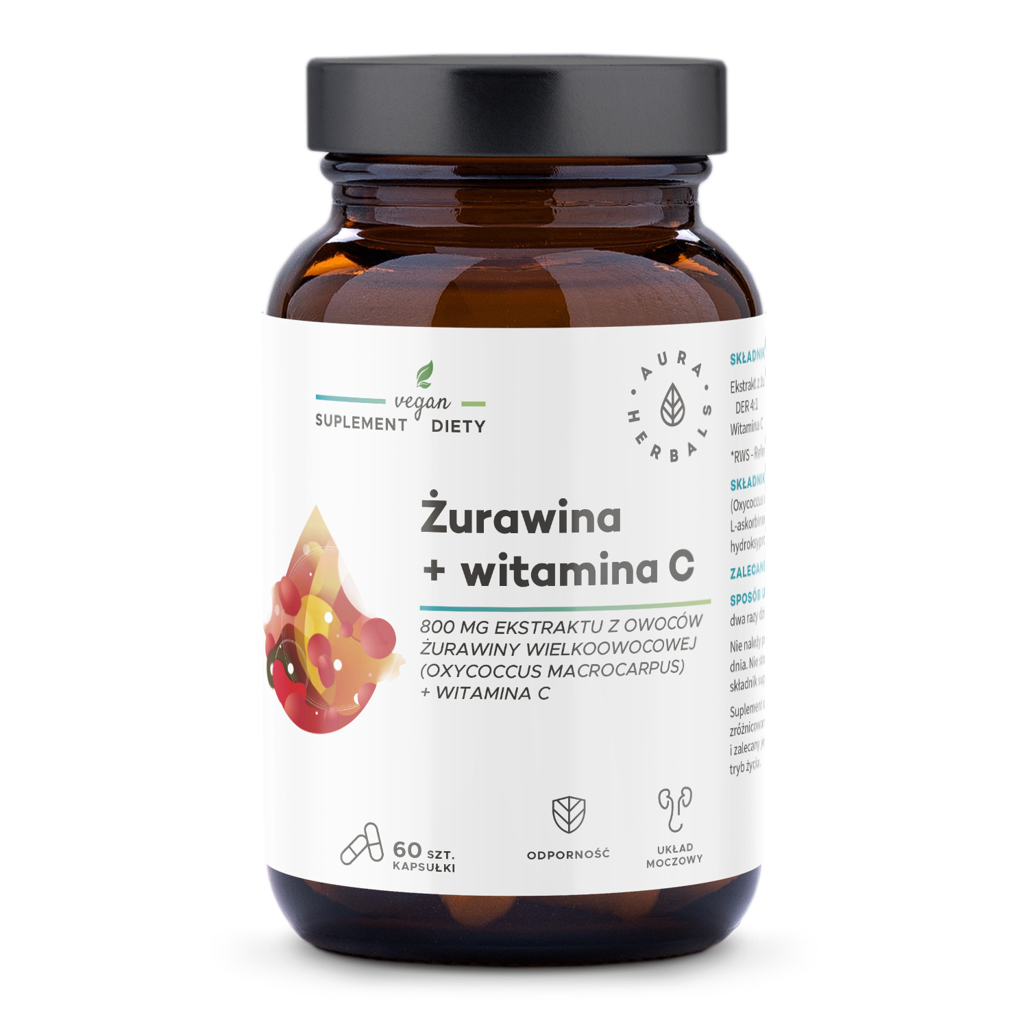 Aura Herbals suplement diety żurawina 800 mg + witamina C, 60 kaps./1 opak.