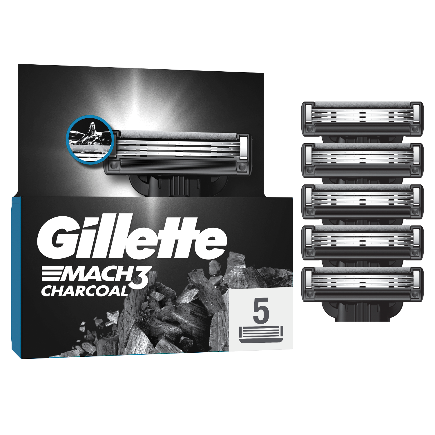 Gillette Mach 3 Charcoal wymienne wkłady do maszynki do golenia, 5 szt./1 opak.