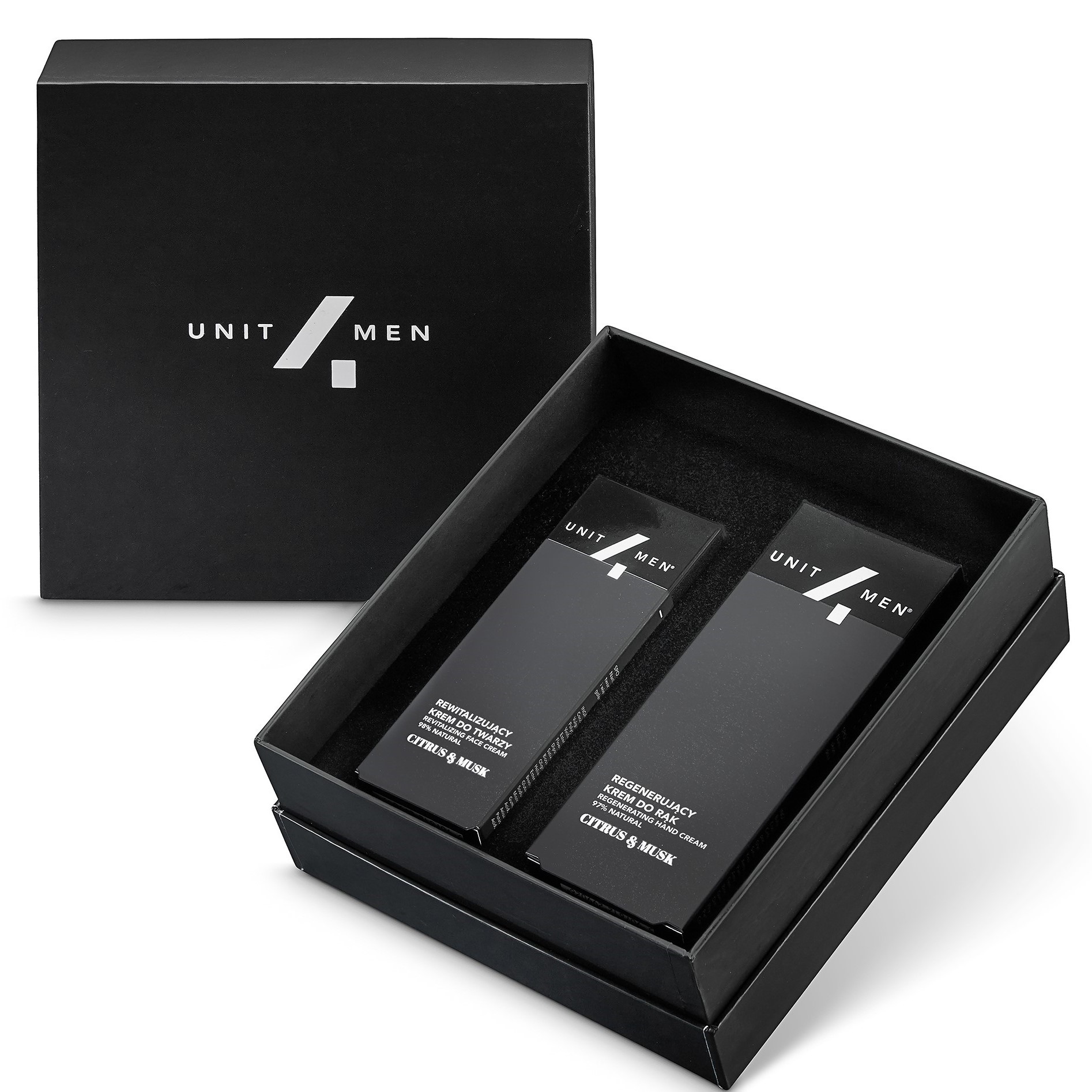 Unit4men Citrus&Musk  zestaw: rewitalizujący krem do twarzy, 50 ml + regenerujący krem do rąk, 75 ml
