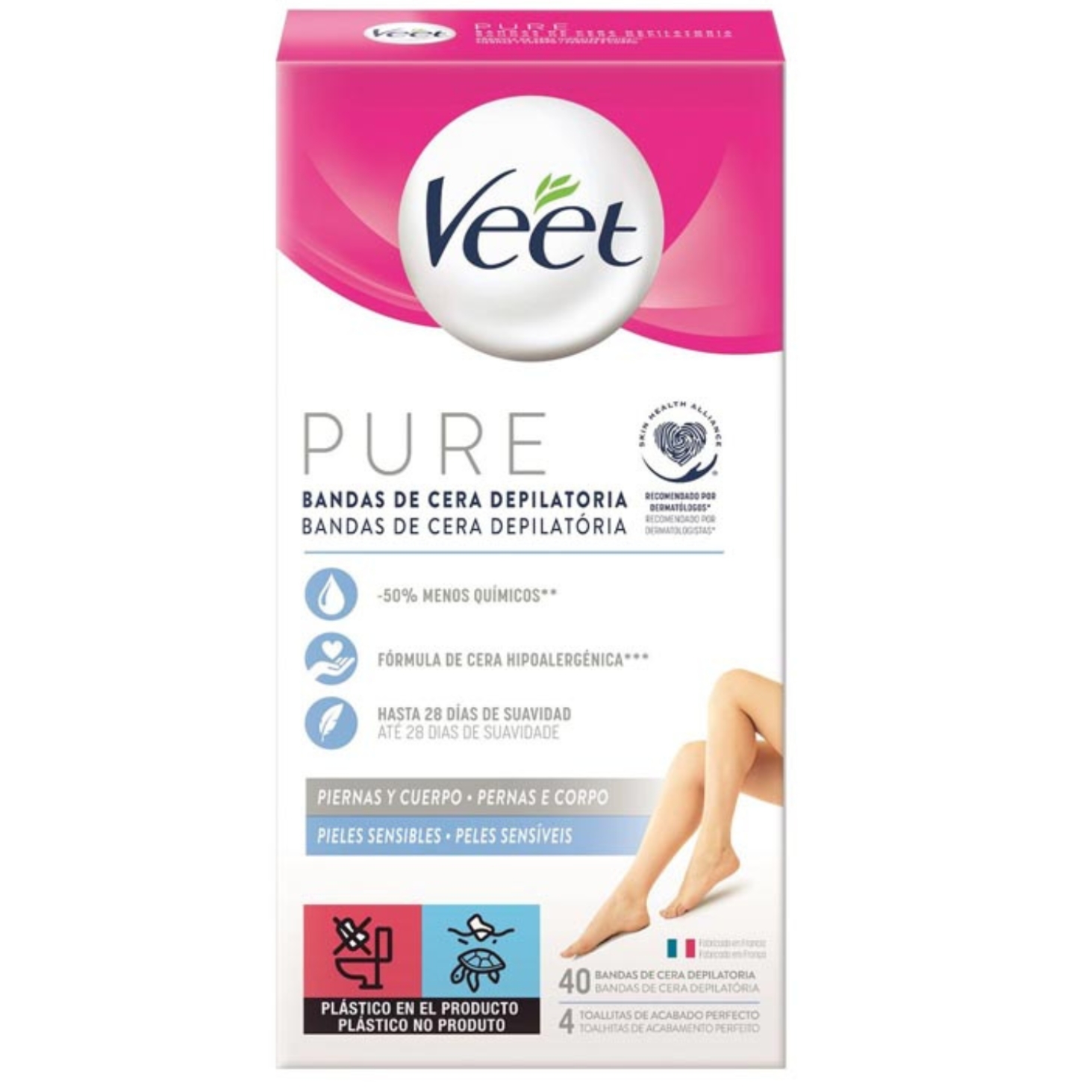 Veet Pure plastry z woskiem do depilacji ciała z aloesem dla skóry wrażliwej, 40 szt./1 opak.