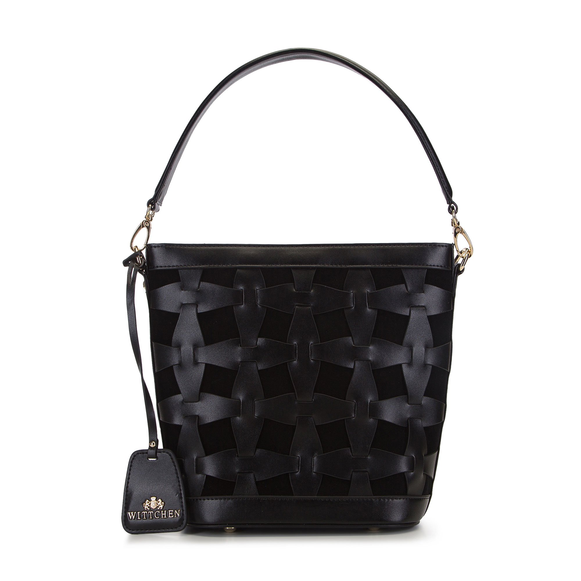 Torebka worek skórzana pleciona z nubukiem czarna