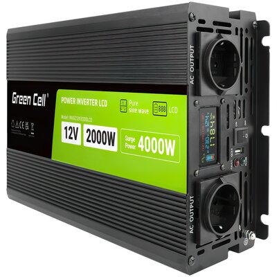 Przetwornica GREENCELL INVGC12P2000LCD 12V/230V 2000W/4000W