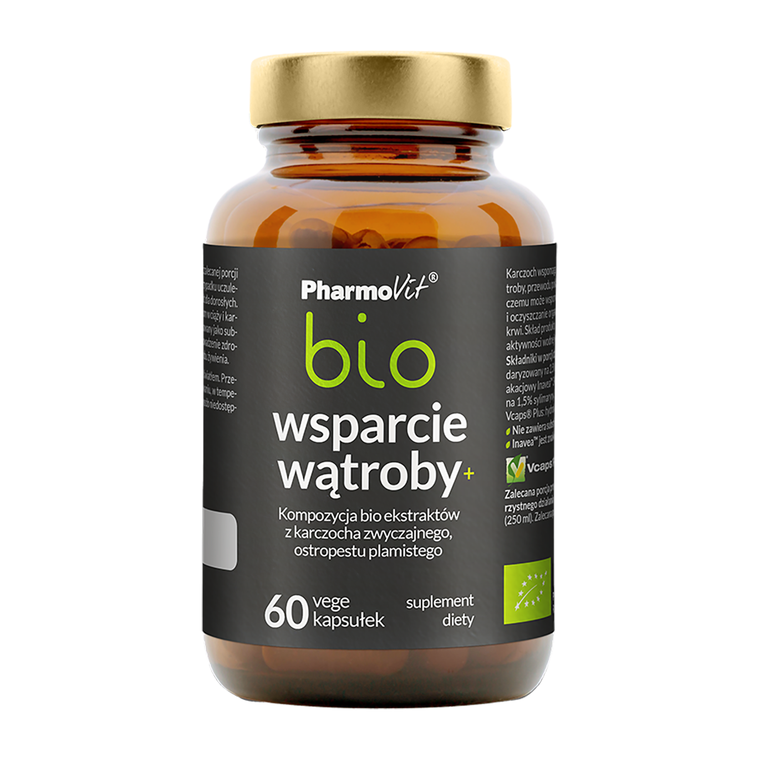 Pharmovit Bio suplement diety odpowiedni dla wegetarian/wegan - Wsparcie watroby+ bio, 60 kaps./1 opak.