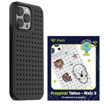 Etui PINIT Dynamic do Apple iPhone 14 Pro Czarny + Pinit Tattoo Pin (Wzór 3)