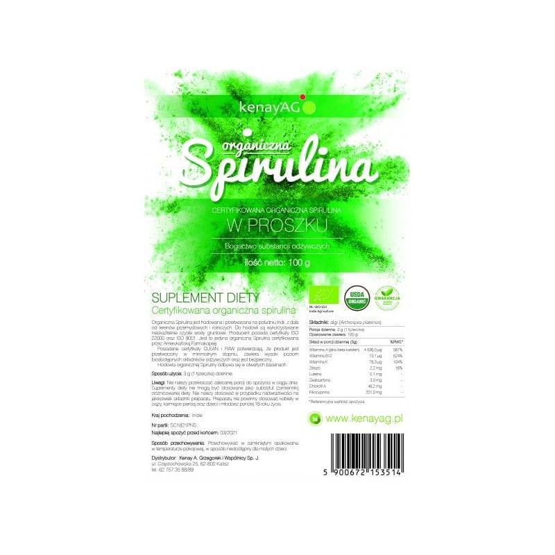 Spirulina organiczna w proszku 100 g (Kenay)