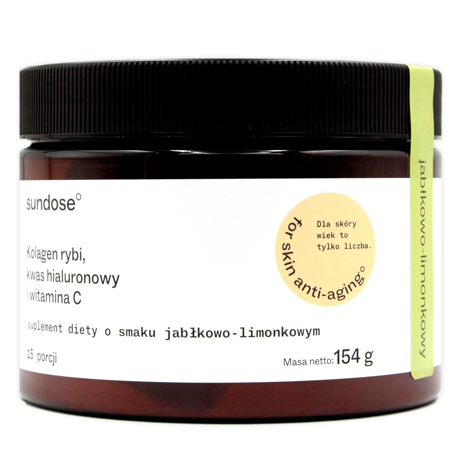 Sundose Kolagen For Skin Anti-Aging suplement diety do picia z kolagenem i kwasem hialuronowym na zmarszczki, smak jabłkowo-limonkowy, zapas na 15 ...