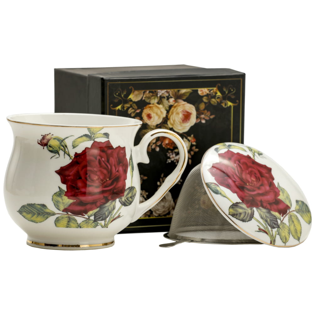 Kubek porcelanowy z zaparzaczem i pokrywką 480 ml