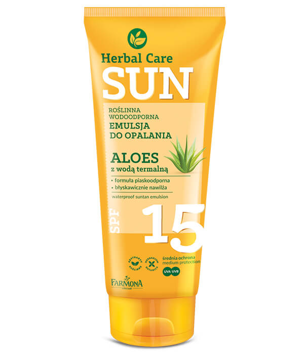 Farmona Herbal Care Sun roślinna wodoodporna emulsja do opalania Aloes z wodą termalną SPF 15, 150 ml