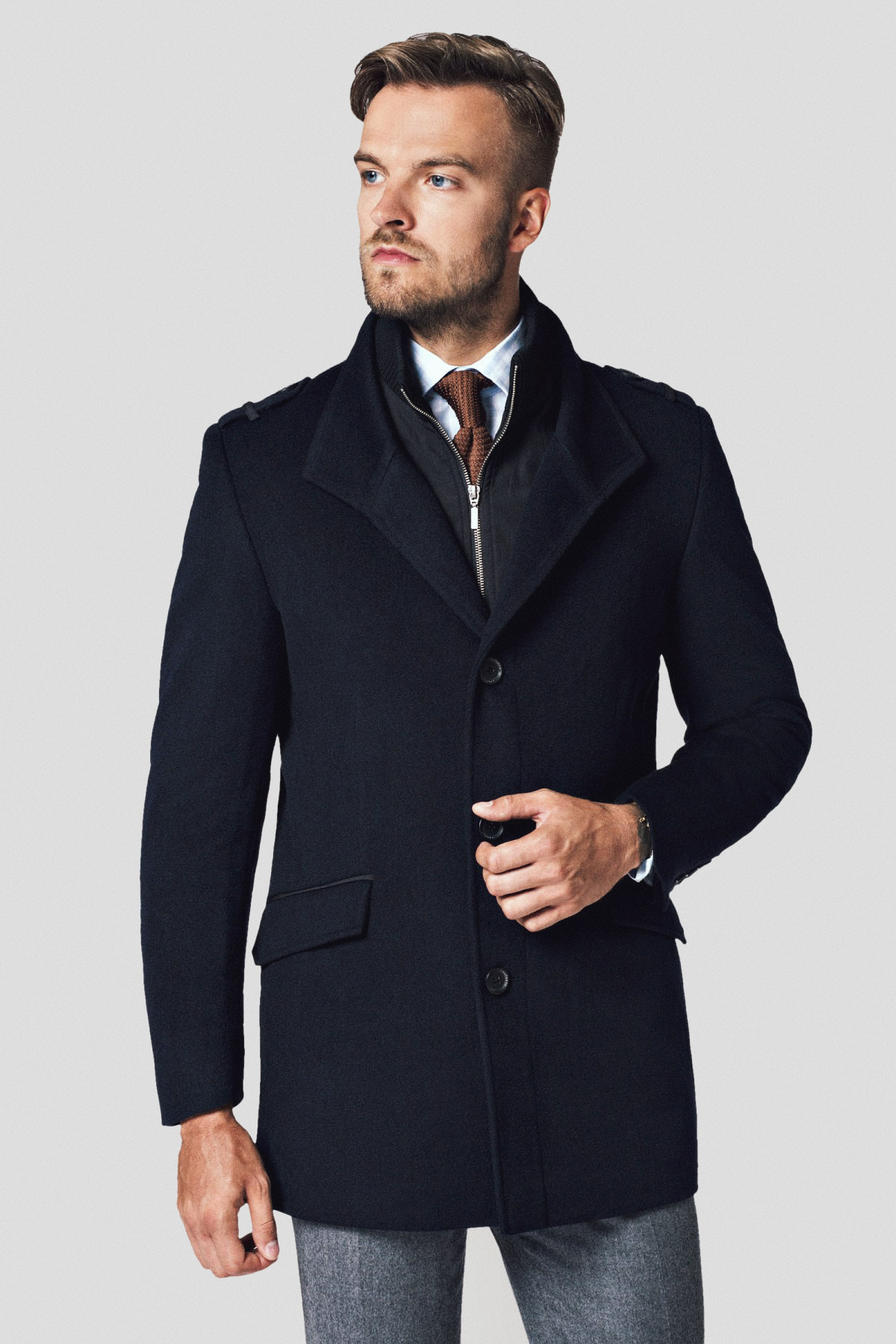 Lancerto Płaszcz Granatowy z Wełną Teofilo