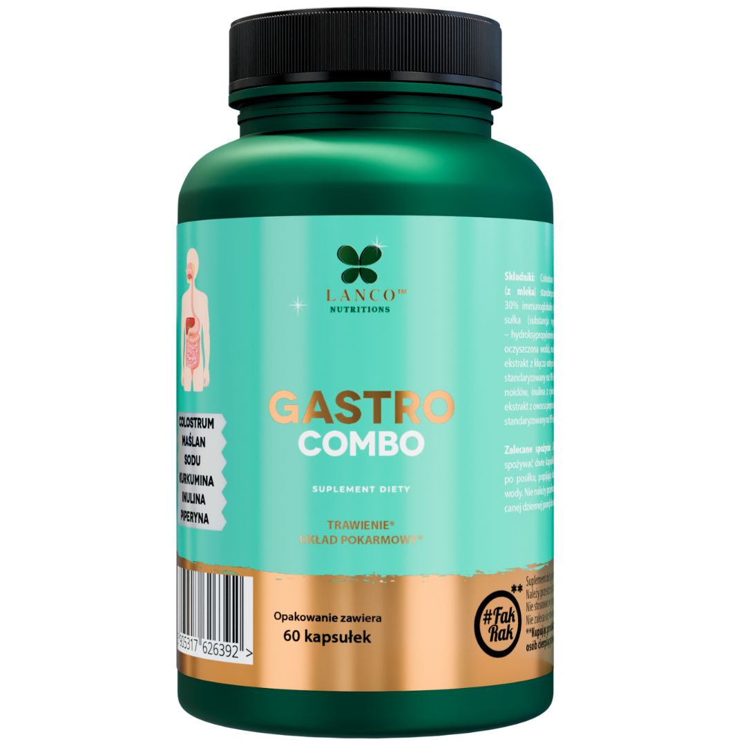 Lanco Nutritions Gastro Combo suplement diety, odporność i układ pokarmowy - colostrum, kwas masłowy, inulina, kurkumina, piperyna, maślan sodu, 60...