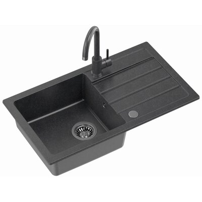 Zlewozmywak jednokomorowy z ociekaczem MYQ Color Long LONG1COL Czarny 44x77 + bateria