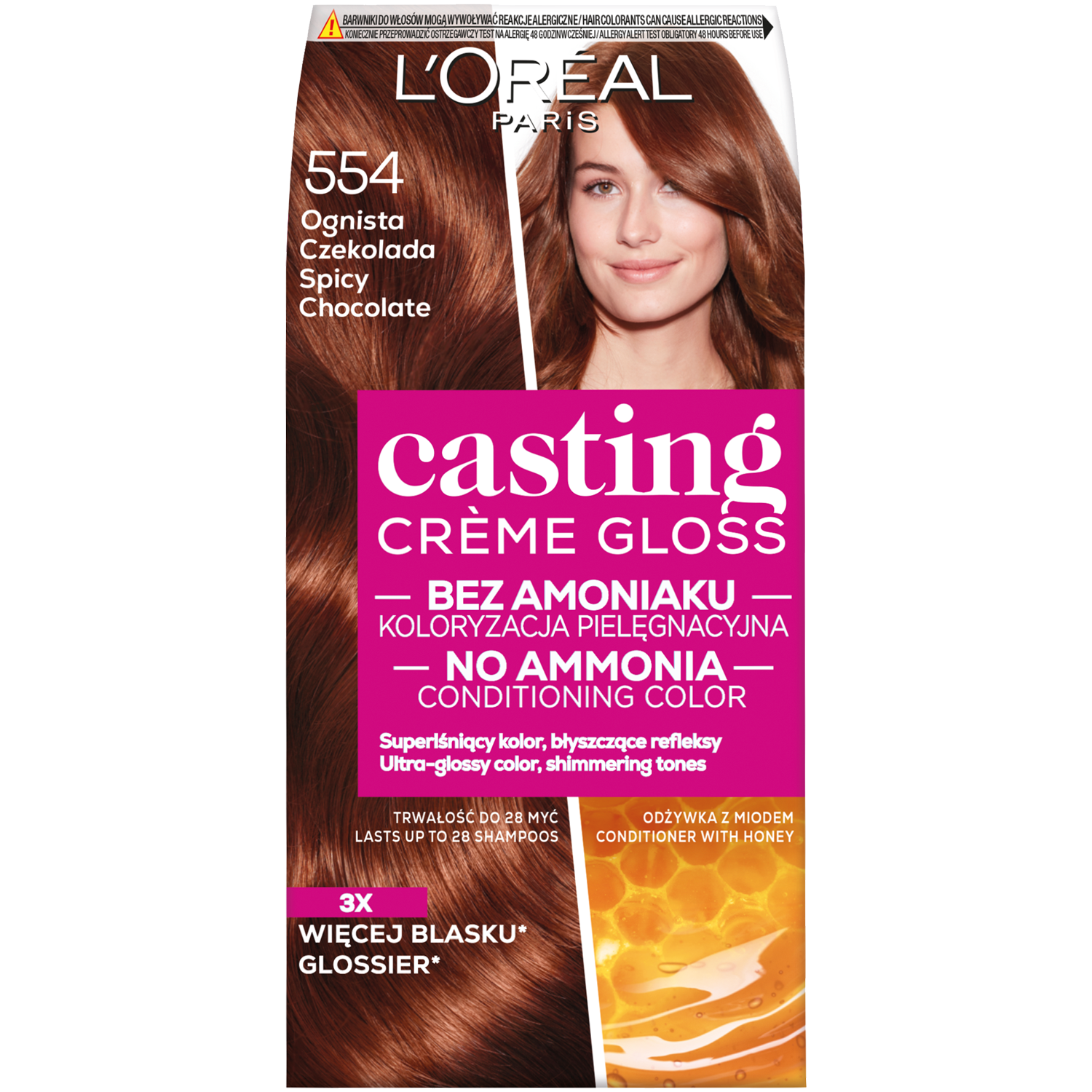 L'Oréal Paris Casting Crème Gloss farba do włosów 554 ognista czekolada, 1 opak.