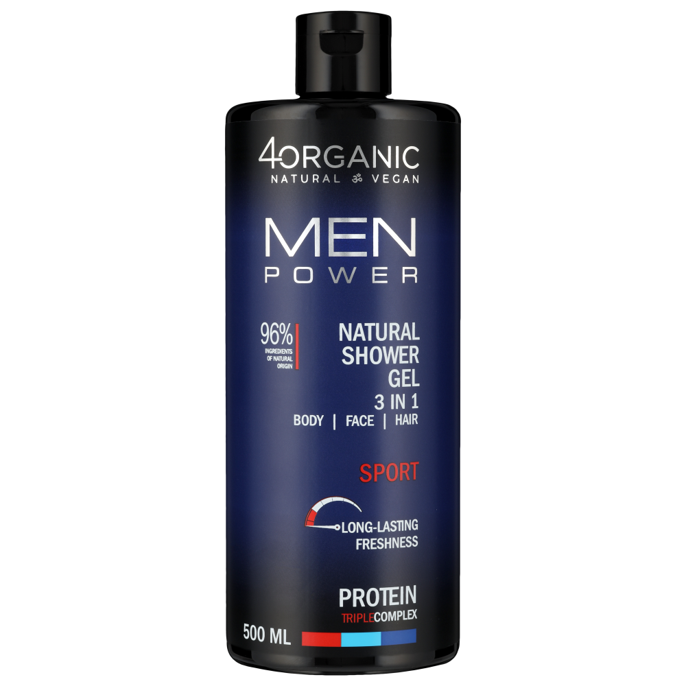 4Organic Men Power Sport naturalny żel pod prysznic 3w1 męski, 500 ml