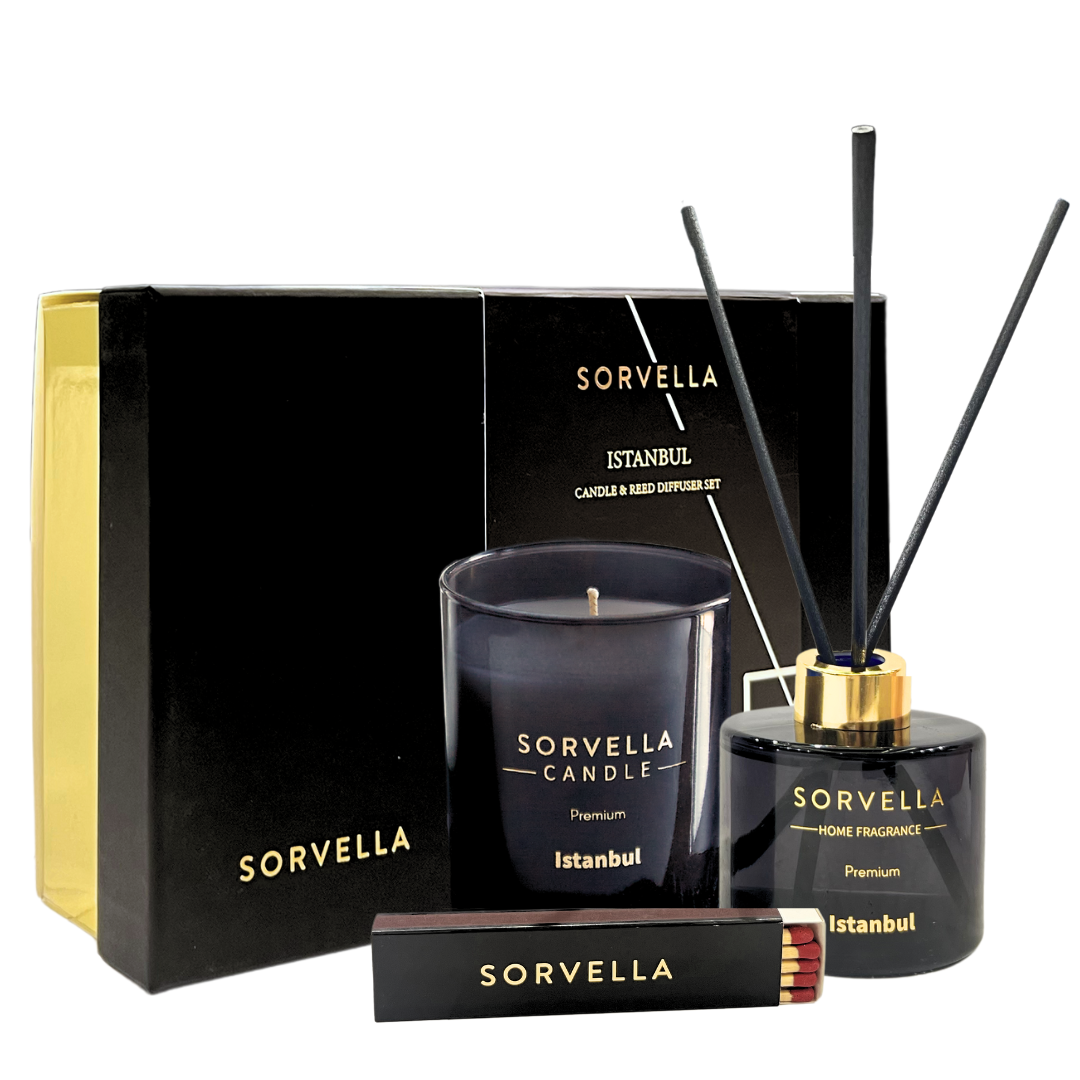 Sorvella Perfume Istanbul zestaw: świeca zapachowa, 170 g + dyfuzor zapachowy, 120 ml + zapałki, 1 opak.