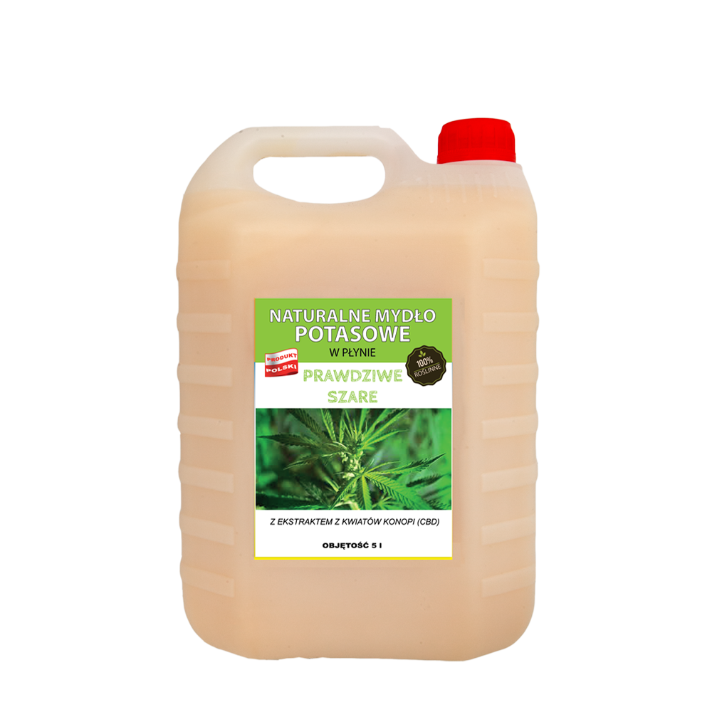 Powrót do natury Prawdziwe szare 100% roślinne naturalne mydło potasowe w płynie "prawdziwe szare” z ekstraktem kwiatów konopi CBD, 5 l