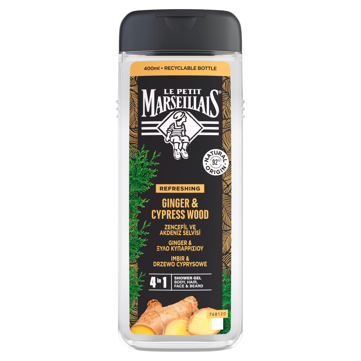 Le Petit Marseillais Ginger&Cypress żel pod prysznic dla mężczyzn imbir&drzewo cyprysowe, 400 ml