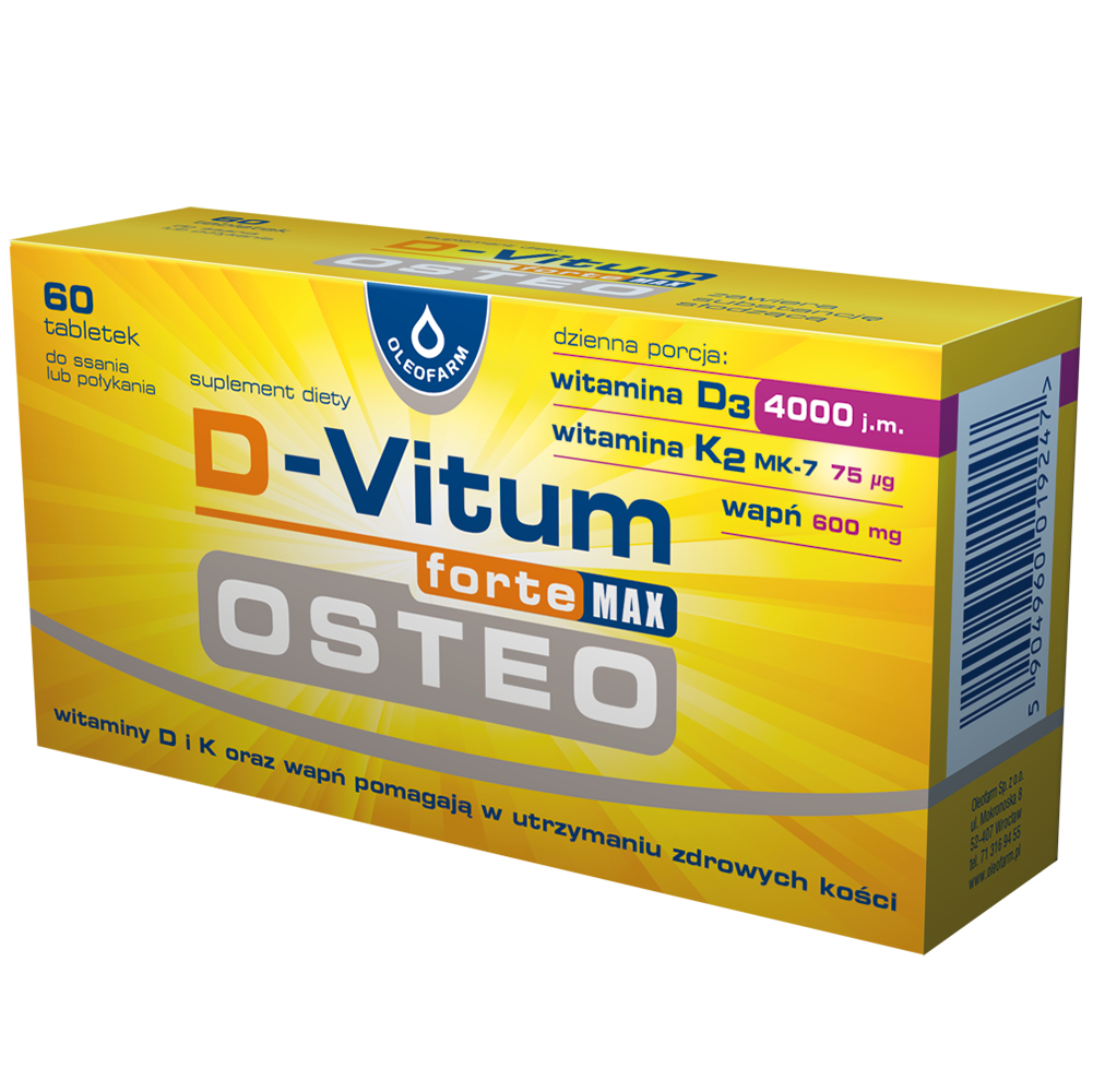 D-Vitum forte MAX Osteo suplement diety witamina D 4000 j.m. K2 MK-7 wapń w formie kapsułek, 60 tab./1 opak.