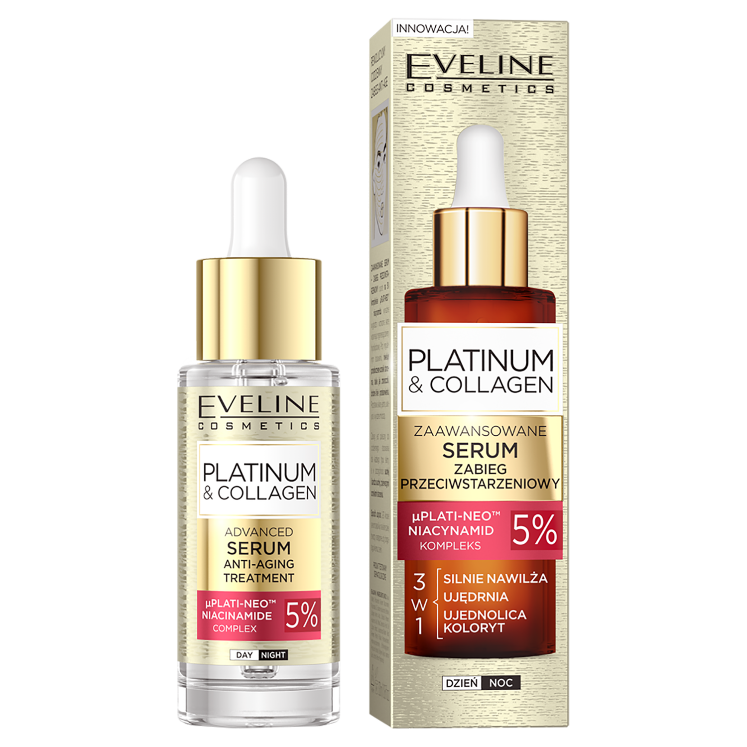 Eveline Cosmetics Platinum&Collagen zaawansowane serum do twarzy zabieg przeciwstarzeniowy, 30 ml