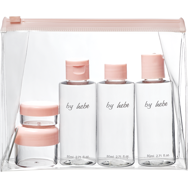 By Hebe zestaw podróżny: butelka 80 ml, 3 szt. + słoik 30 ml, 1 szt. + słoik 10 ml, 1 szt. + szpatułka, 1 szt. + kosmetyczka, 1 szt.