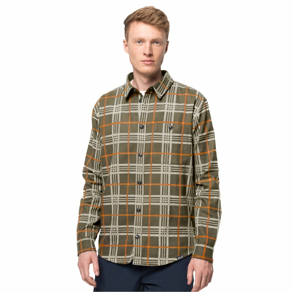 Męska koszula flanelowa Jack Wolfskin CABIN VIEW SHIRT M dusty olive checks - L