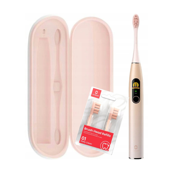 Oclean X Pro zestaw: szczoteczka soniczna do zębów, 1 szt. + wymienne końcówki, 2 szt. + etui różowe, 1 szt.