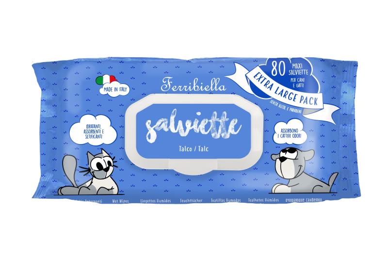 Ferribiella Uniwersalne chusteczki dla psa i kota z talkiem 80 szt.