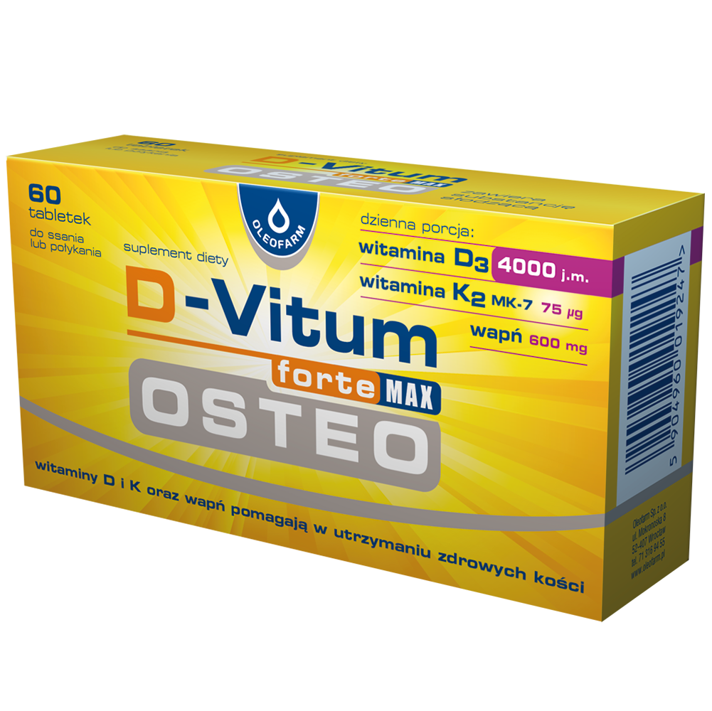D-Vitum forte MAX Osteo suplement diety witamina D 4000 j.m. K2 MK-7 wapń w formie kapsułek, 60 tab./1 opak.