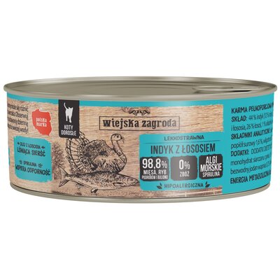 Karma dla kota WIEJSKA ZAGRODA Indyk z łososiem 85 g