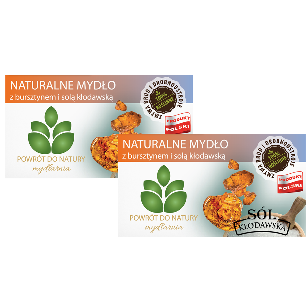 Powrót do natury 100 % roślinne naturalne mydło z bursztynem i solą kłodawską, 2 szt.