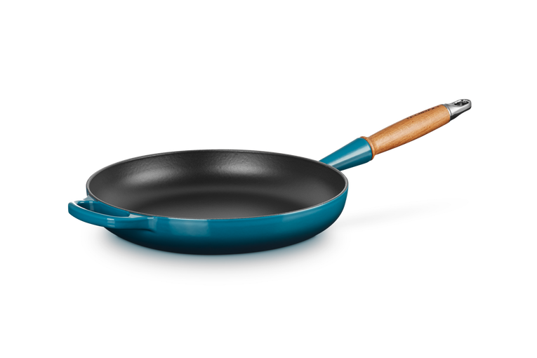 Le Creuset - Patelnia Signature z drewnianym uchwytem 28 cm Deep teal
