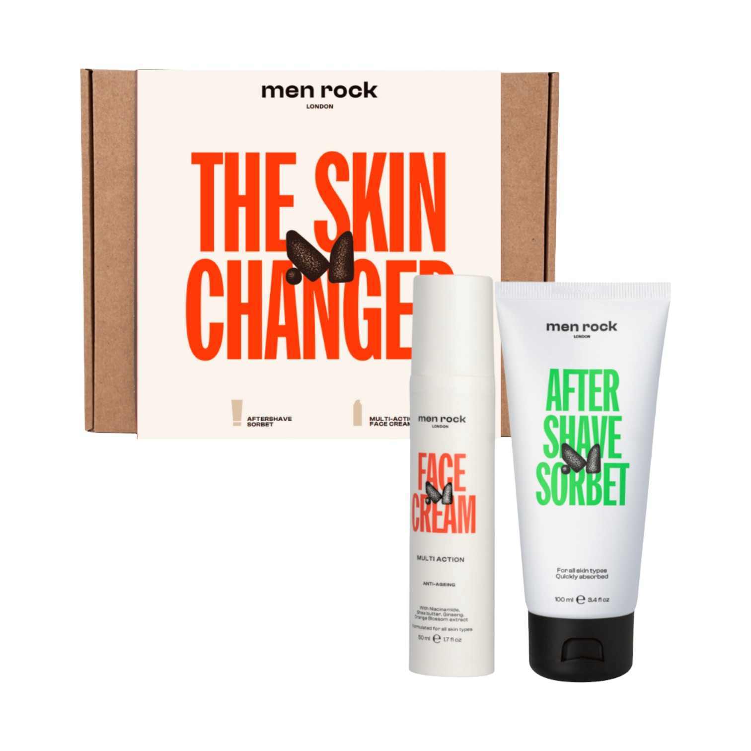 Men Rock THE SKIN CHANGER zestaw: sorbet po goleniu, 100 ml + krem do twarzy, 50 ml