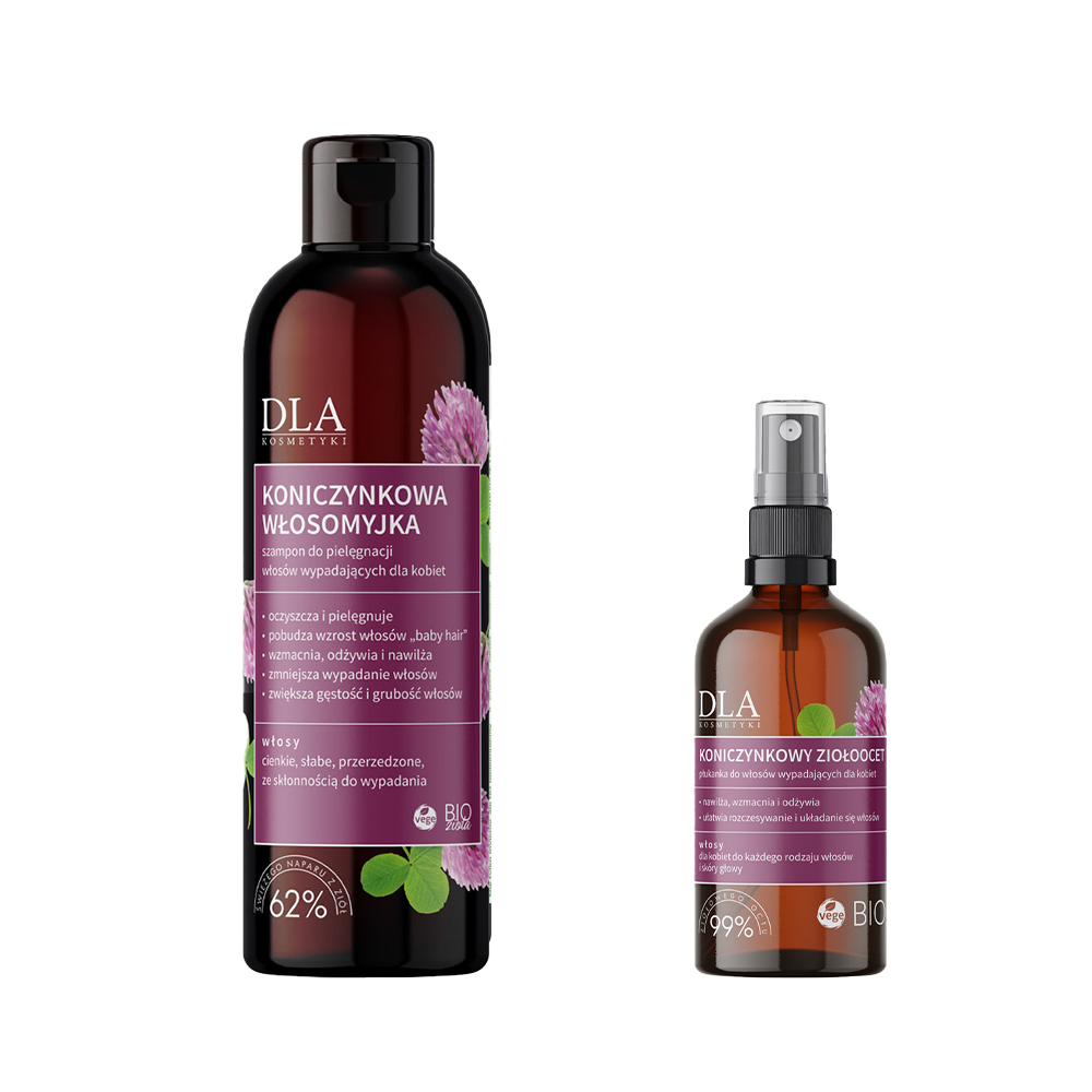 Kosmetyki DLA zestaw dla kobiet: koniczynkowa włosomyjka - szampon do włosów wypadających, 200 g + koniczynkow ziołoocet płukanka do włosów wypadaj...