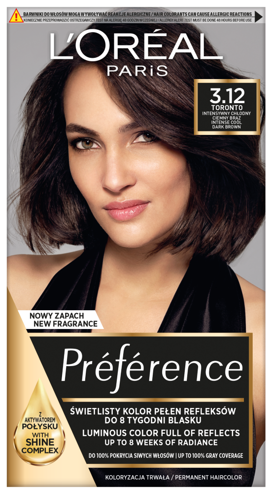 L'Oréal Paris Récital Préférence farba do włosów 3.12 intensywny chłodny ciemny brąz, 1 opak.