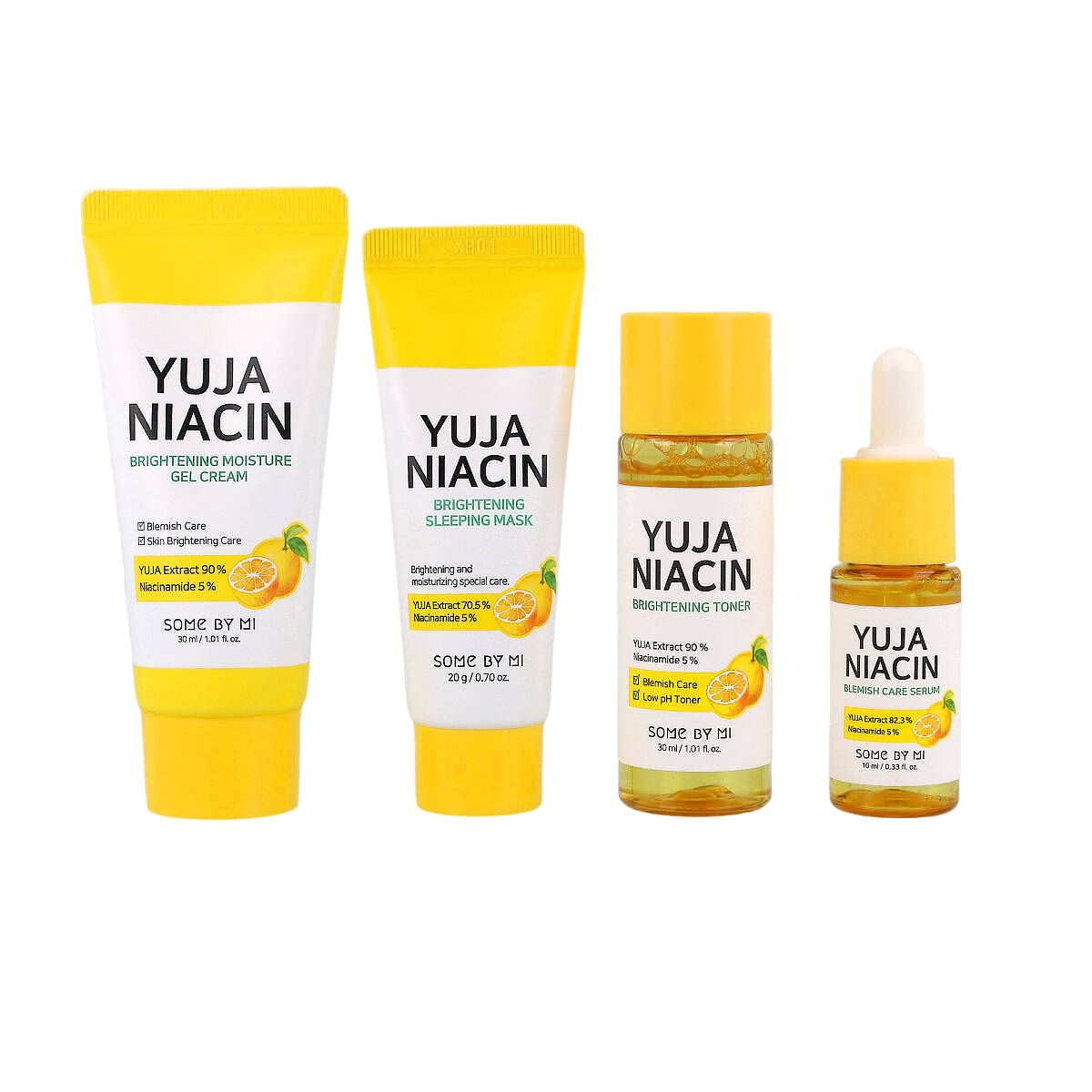Some By Mi Yuja Niacin zestaw miniaturek do walki z przebarwieniami: tonik, 30 ml + serum, 10 ml + krem, 30 ml + całonocna maska, 20 g