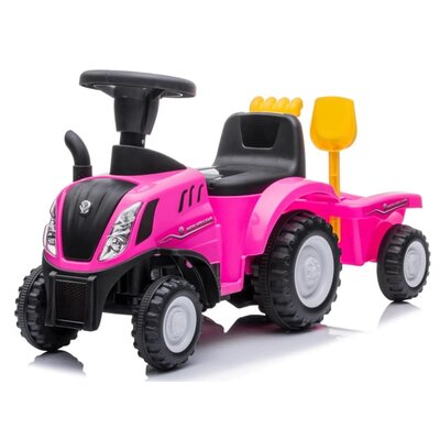 Jeździk SUN BABY Traktor z przyczepą New Holland Różowy