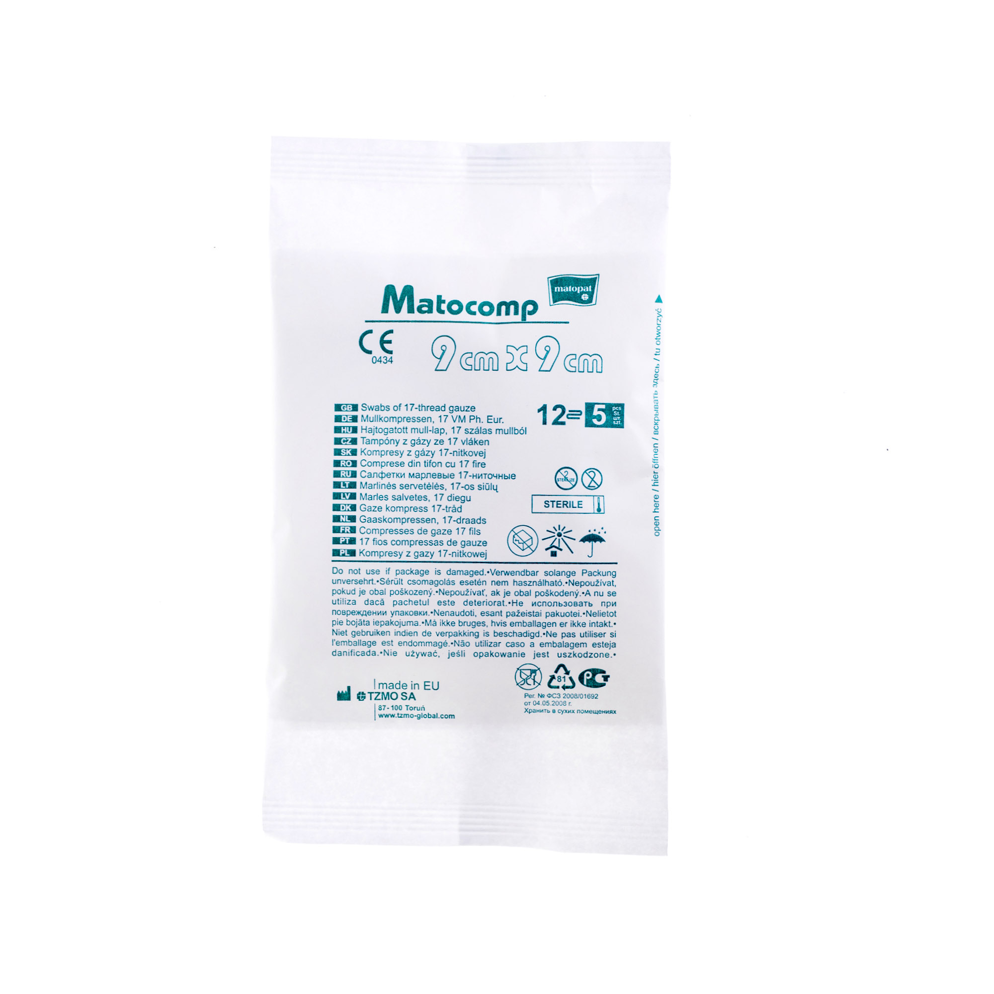 Matocomp kompresy z gazy 17 nitkowej, 9 cm x 9 cm, 5 sztuk