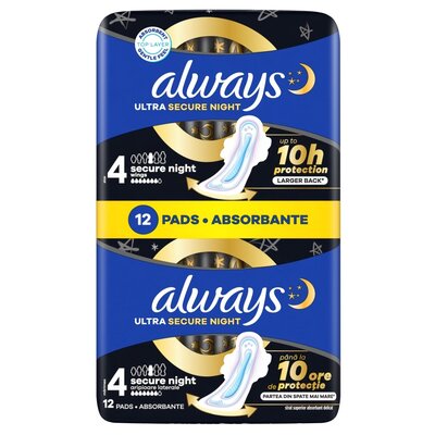 Podpaski ALWAYS Ultra Secure Night Rozmiar 4 (12 sztuk)