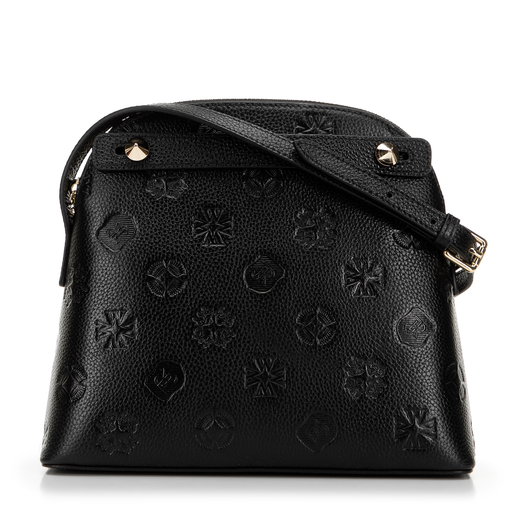 Damska listonoszka skórzana w monogram trapezowa czarna