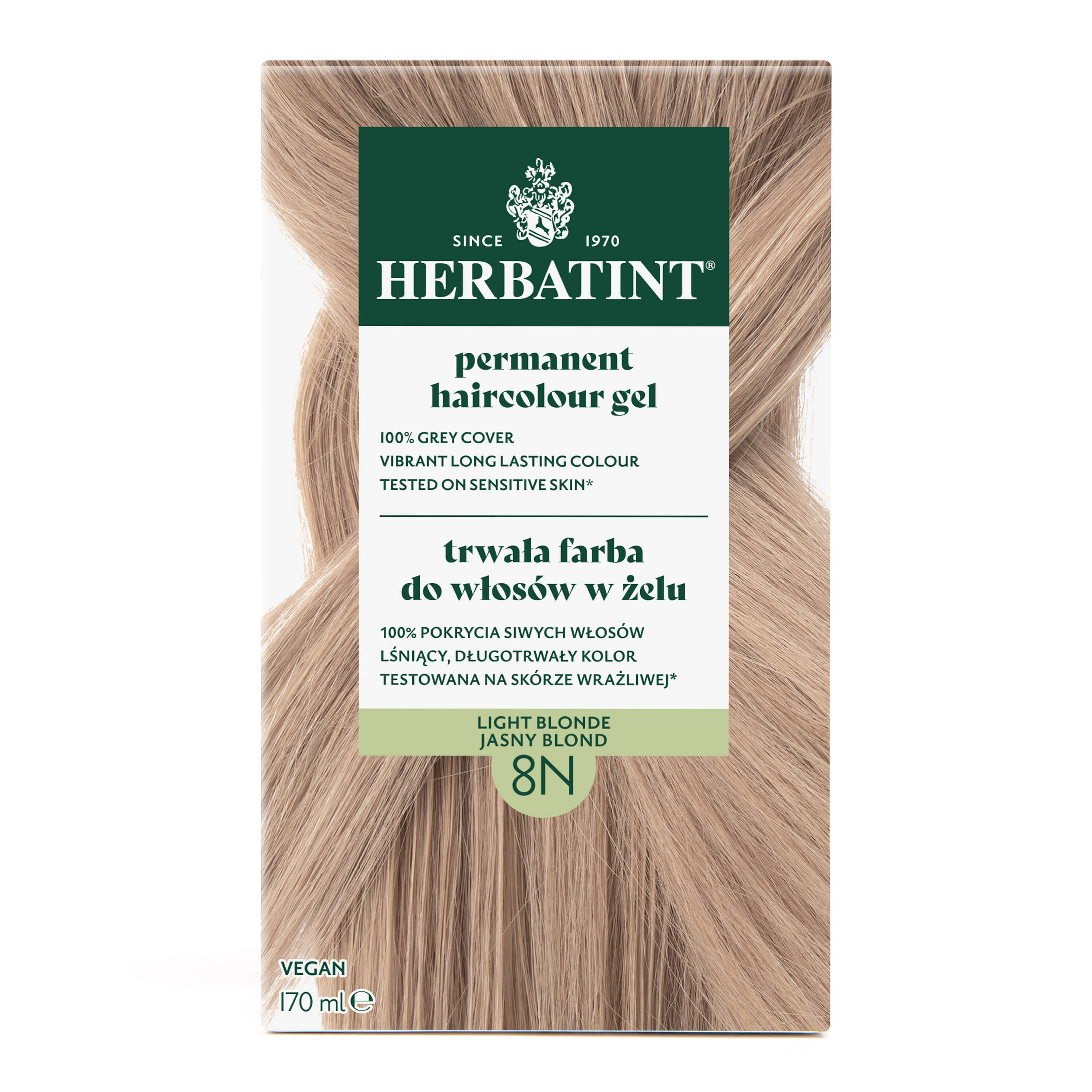 Herbatint trwała farba do włosów w żelu 8N Jasny Blond, 170 ml