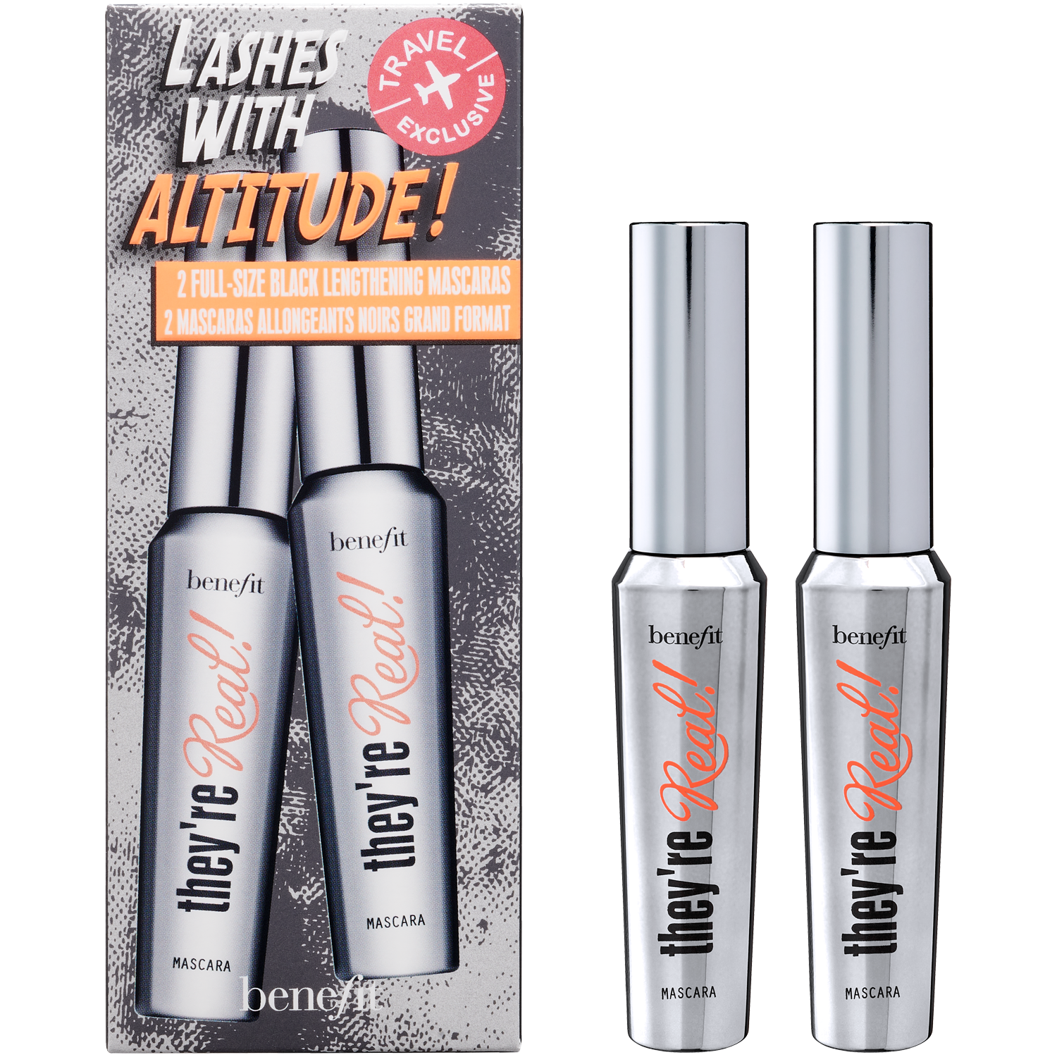Benefit Lashes With Altitude Travel Set Lashes With Altitude Travel Set zestaw wydłużający tusz do rzęs Black 2x8.5g