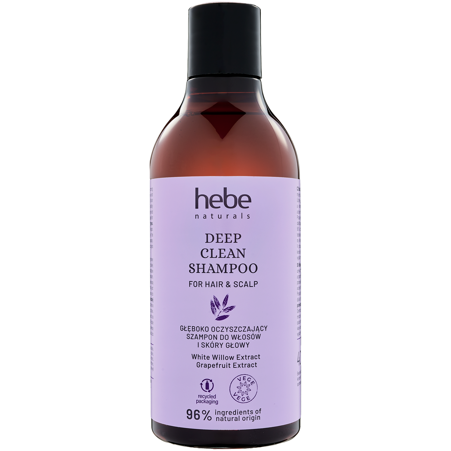 Hebe Naturals Deep Clean Shampoo głęboko oczyszczający szampon do włosów i skóry głowy, 400 ml