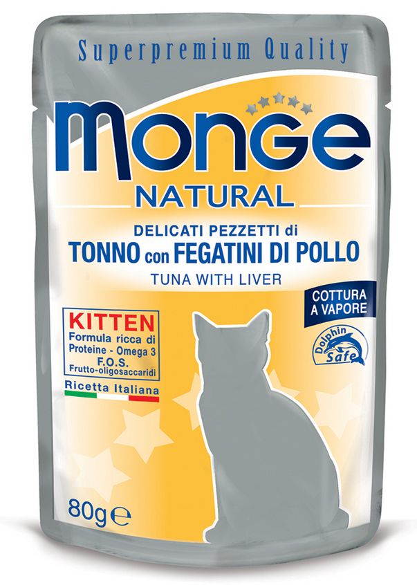 MONGE Natural Kitten Karma dla kociąt Tuńczyk z wątróbkami drobiowymi 80g