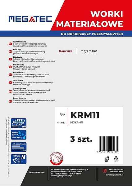 Worki materiałowe Megatec do Karcher 10l kpl 3 szt