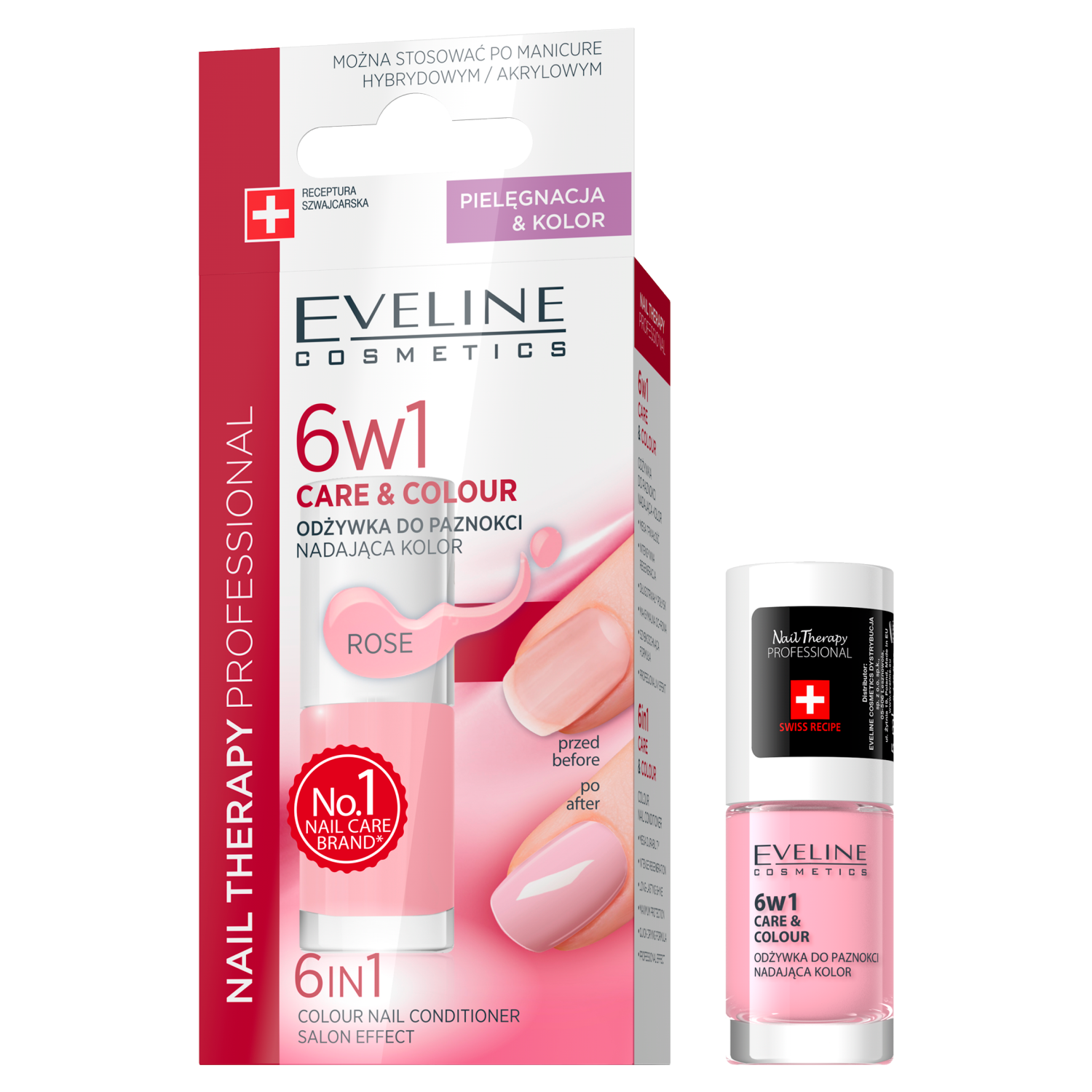 Eveline Cosmetics Nail Therapy Professional skoncentrowana odżywka do paznokci nadająca kolor 6w1 rose, 5 ml